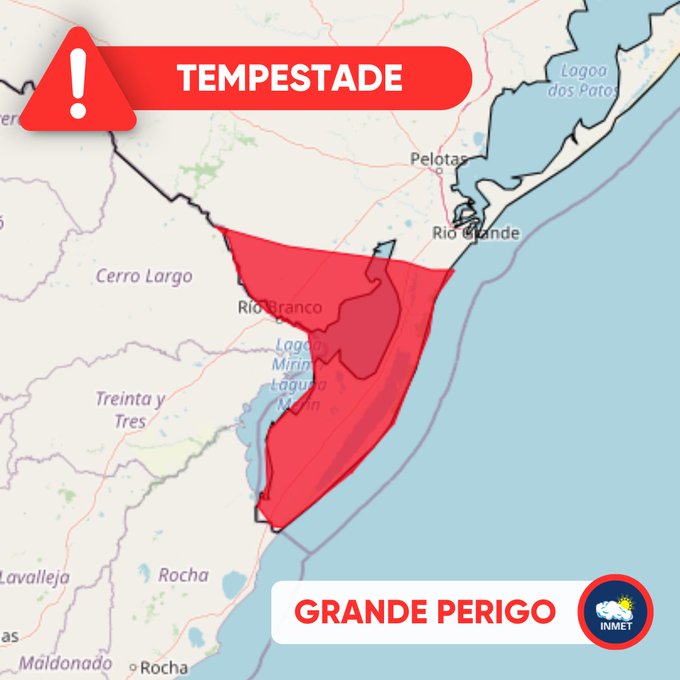 Inmet emite alertas de grande perigo para RS e regiões Sudeste, Centro-Oeste e Sul;