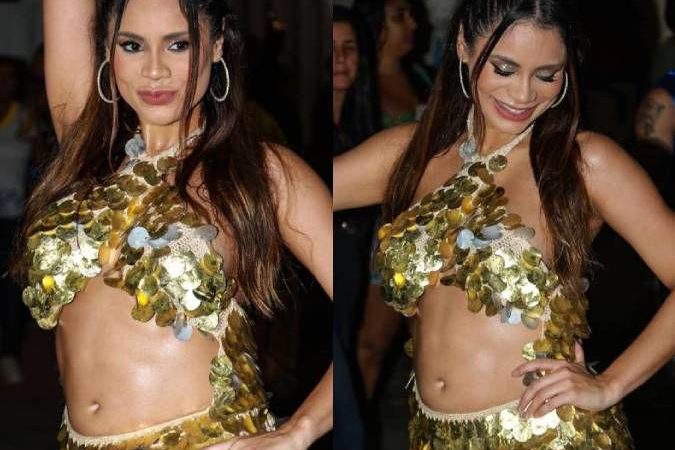 Lexa exibe barriguinha de grávida no primeiro ensaio de rua da Unidos da Tijuca