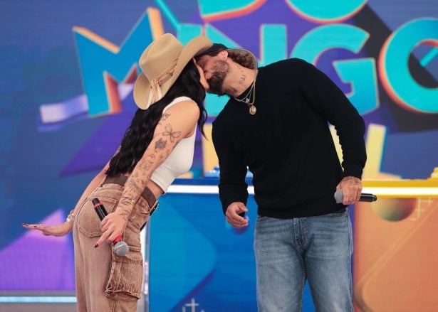 Ao vivo e a cores! Ana Castela e Zé Felipe dão primeiro beijo em público no “Domingo Legal”