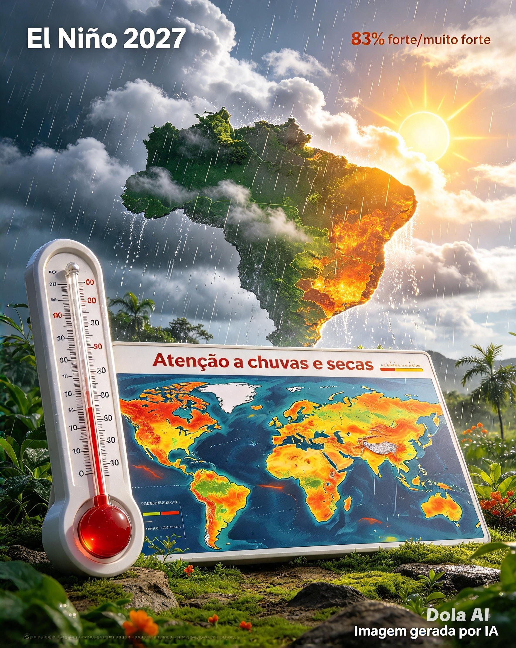 El Niño tem 83% de probabilidade de se manter com intensidade forte e muito forte até o primeiro trimestre de 2027